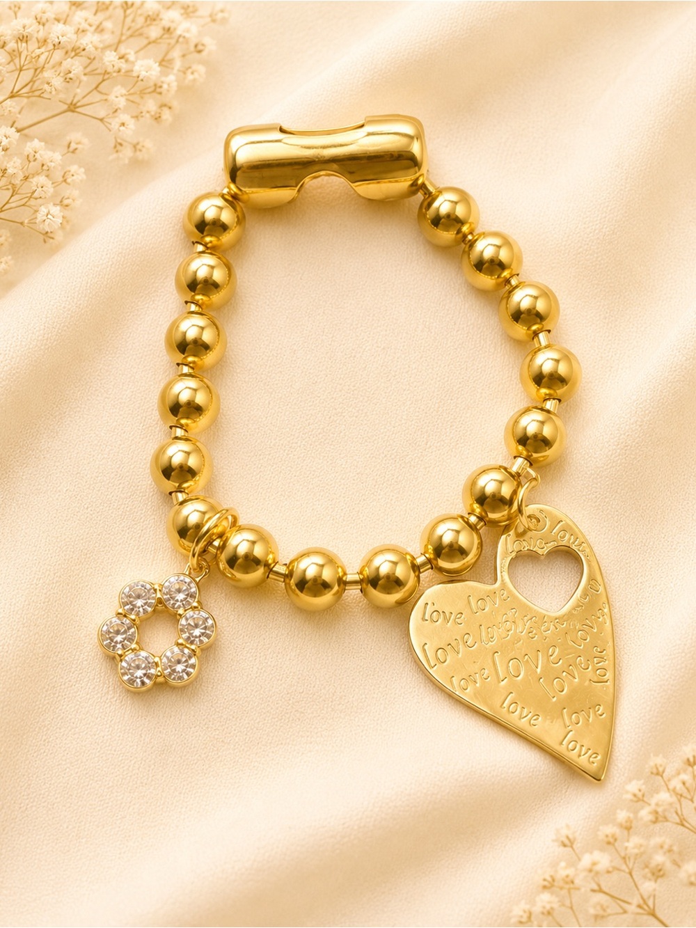 Handmade initial O Gold Heart Charm Bracelet steel 18k